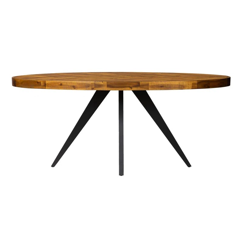 Transitional Rustic Acacia Wood Round Dining Table with Black Legs