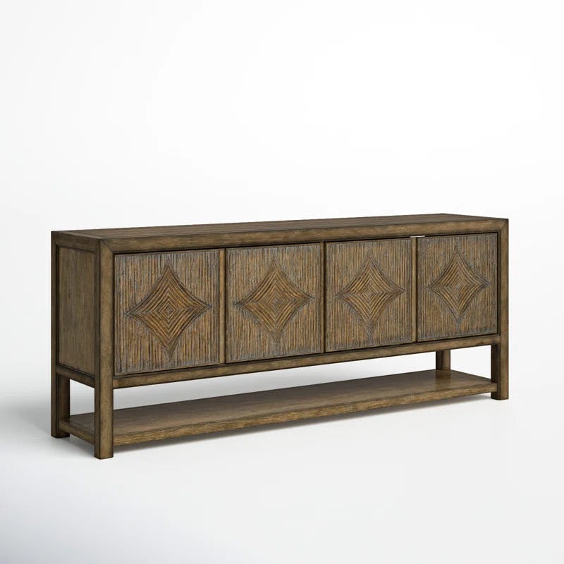 Anders Coastal Wood Reeded 80'' Media Console with Diamond Motifs