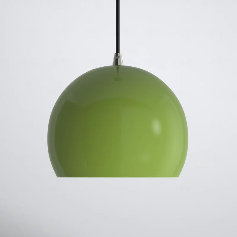Contemporary Mini Pendant Light in Shiny Apple Green with White Interior