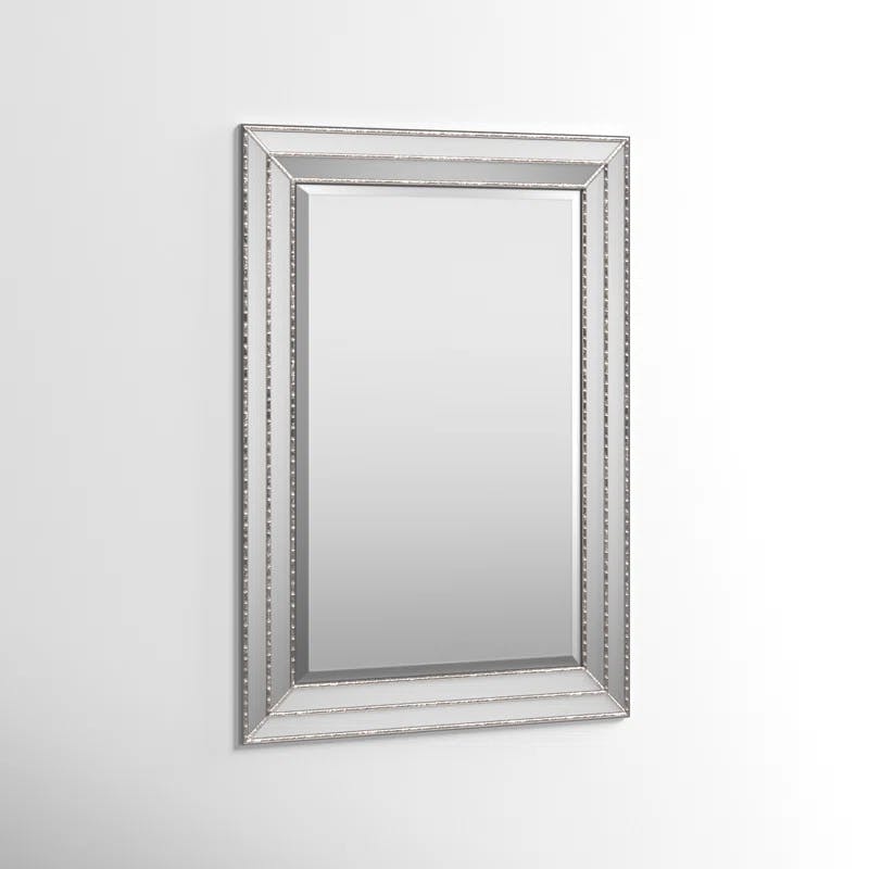 Grooved Metallic Silver Wood Frame Mirror 33.85" x 23.85"