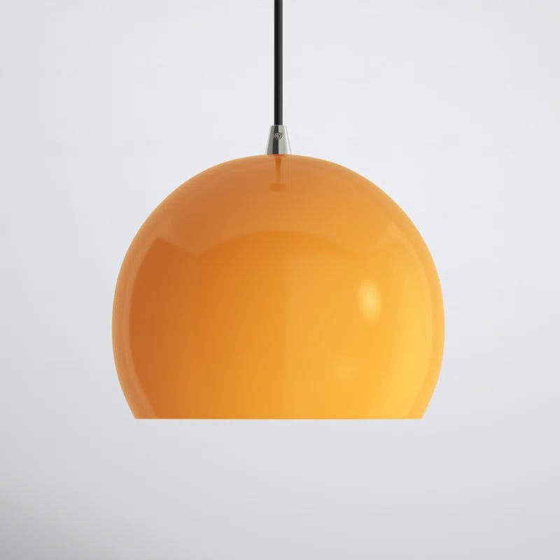 Sleek Curve Mini Pendant in Shiny Orange with White Interior
