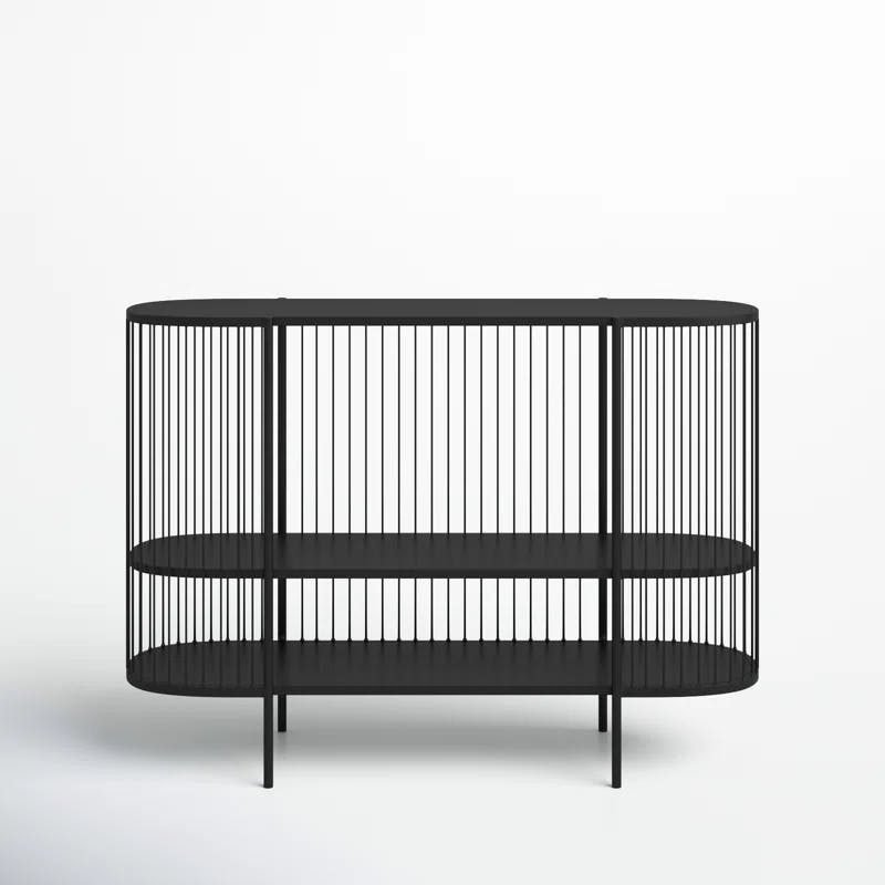 Sleek Black Metal Console Table with Dual Storage Shelves