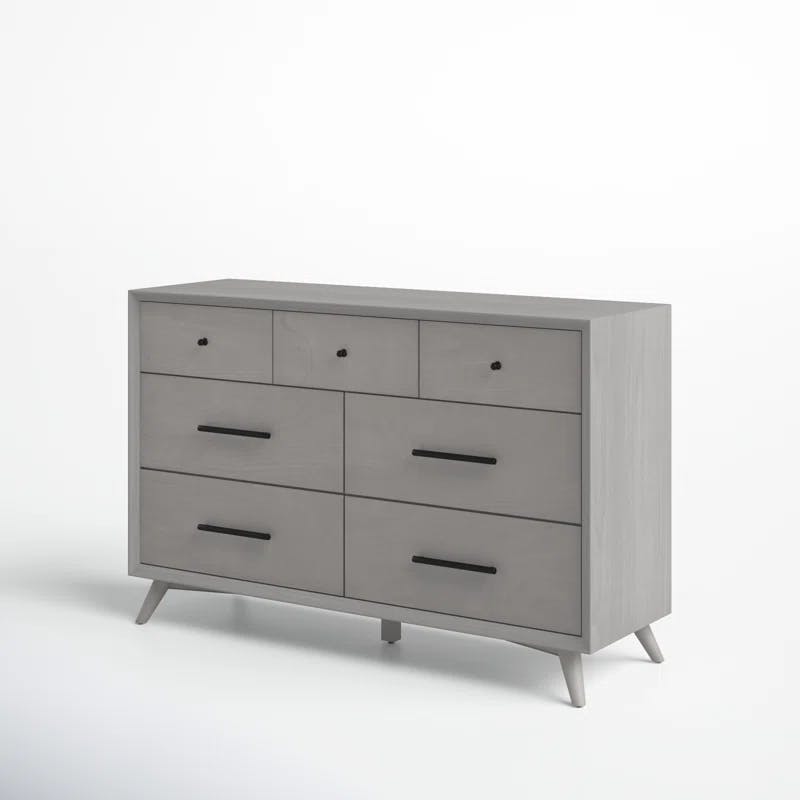 Flynn Gray Mahogany 7-Drawer Mid-Century Modern Dresser