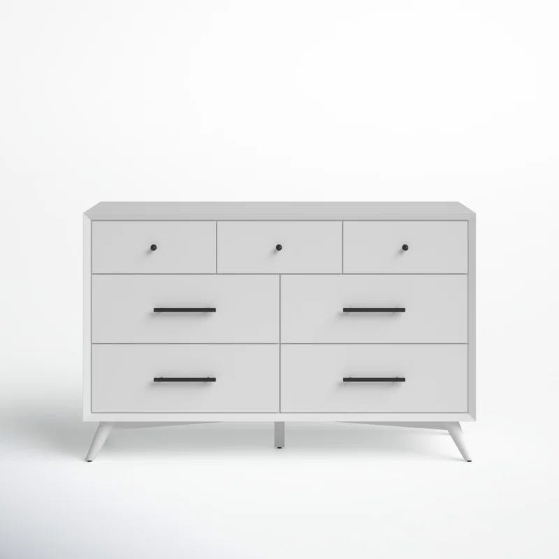 Flynn Mid-Century Modern White Mahogany 7-Drawer Dresser