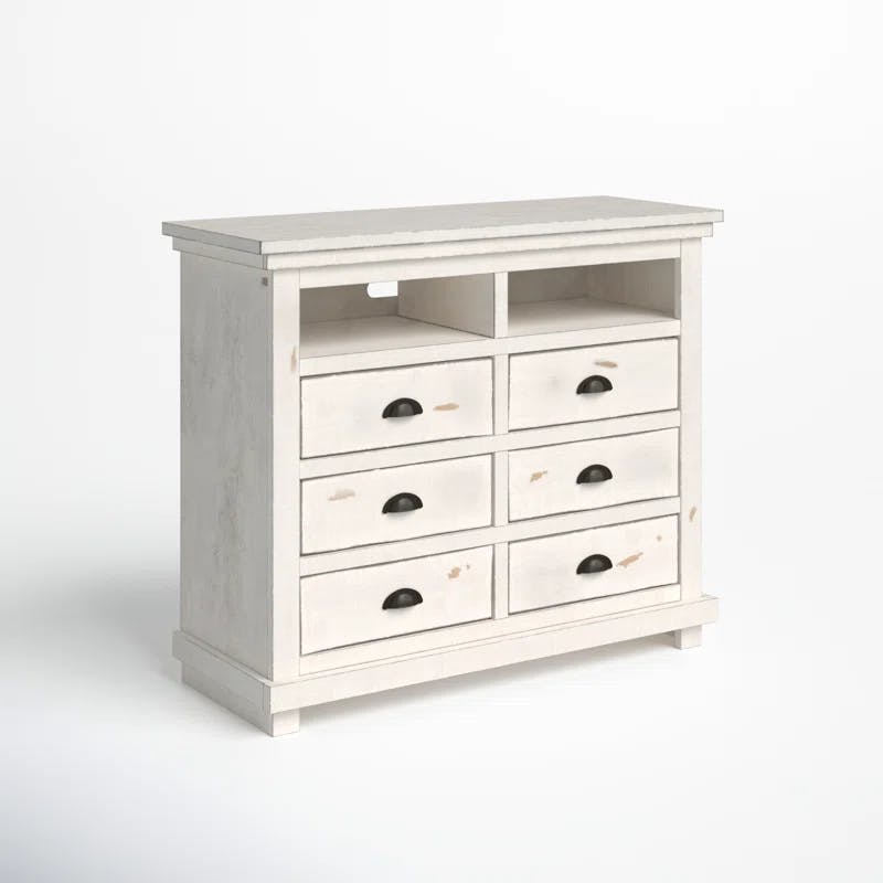 Wolferstorn Distressed White 6-Drawer Media Chest in Solid Pine