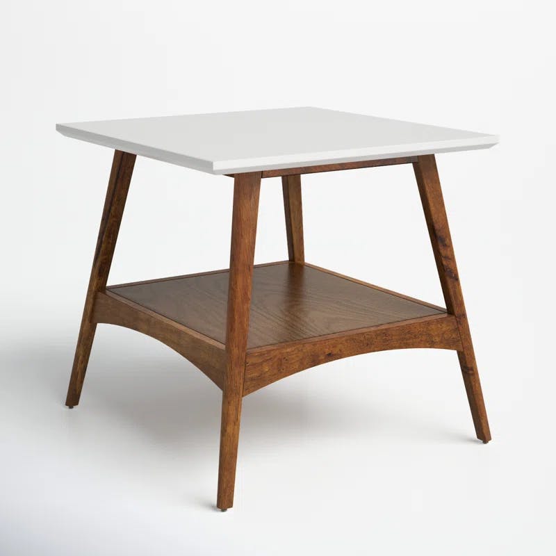 Avenu Mid-Century Off-White and Pecan Square End Table