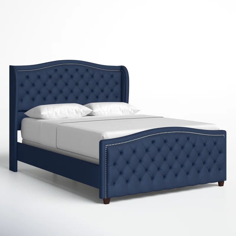 Sapphire Elegance Queen Bed with Tufted Headboard and Nailhead Trim