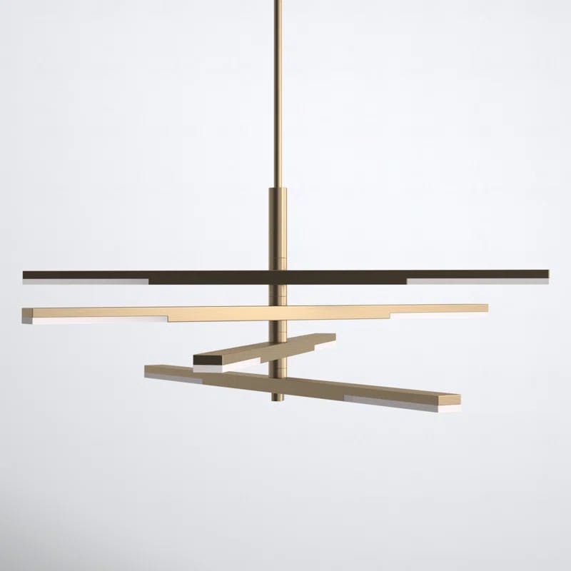 Eclat Geometric Brushed Brass LED Chandelier with Crystal Accents