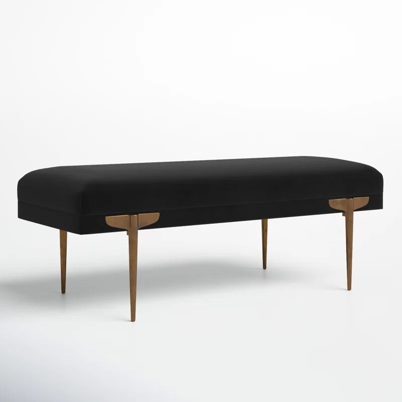 Elegant Brno Black Velvet Bench with Gold Stainless Steel Legs