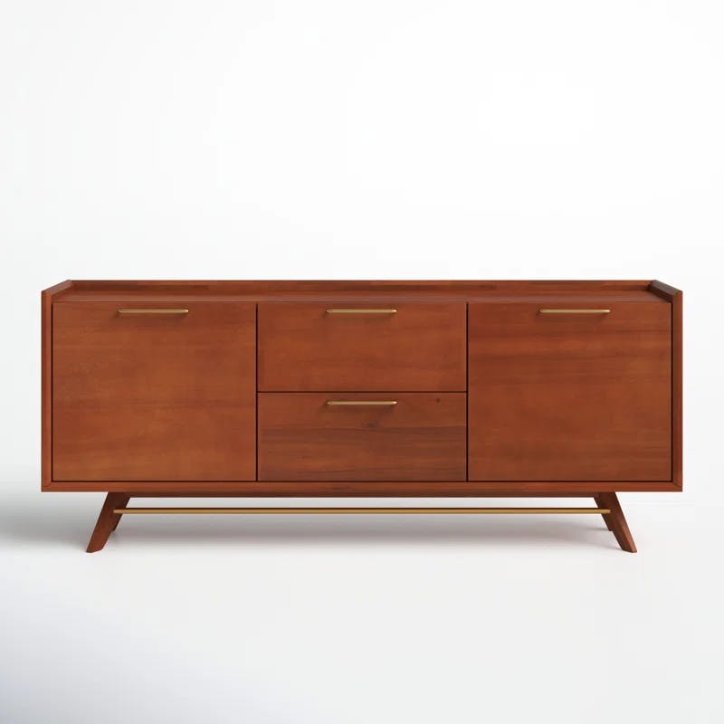 Denali Mid-Century Walnut 71" Sideboard with Brass Accents