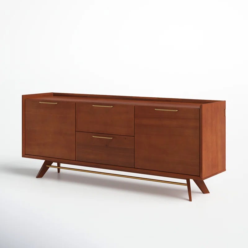 Denali Mid-Century Walnut 71" Sideboard with Brass Accents