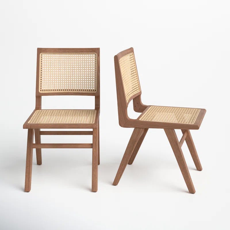 Elegant Coastal Walnut and French Cane Side Chair, 23"x34"
