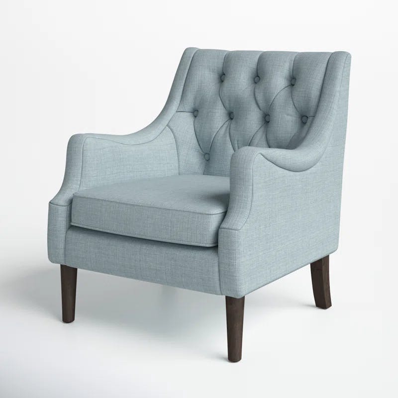 Dusty Blue Serpentine Wood Accent Chair with Tufted Back