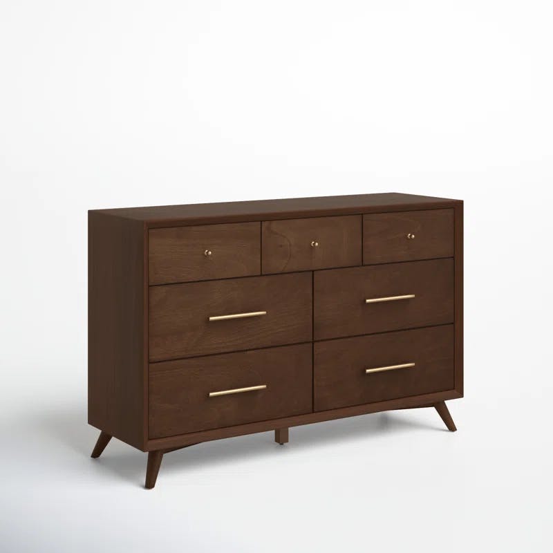 Flynn Walnut Mid-Century Modern 7-Drawer Dresser