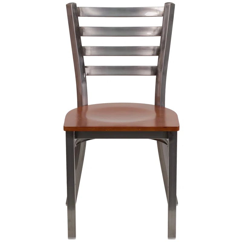 Cherry Wood Seat Clear Coated Ladderback Metal Side Chair