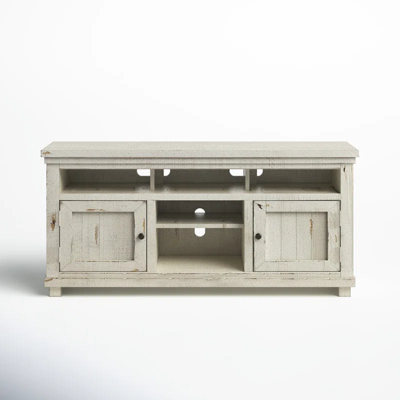 Rustic Weathered Gray 64'' Pine Media Console with Cabinet