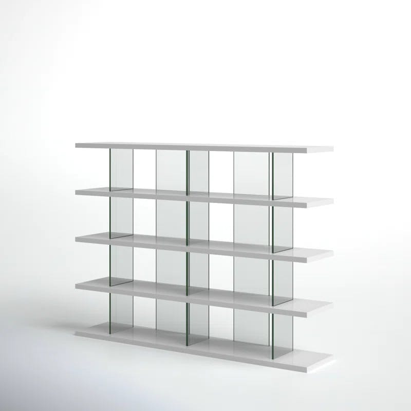 Otford 78'' Glossy White and Wood Multi-Tiered Bookcase