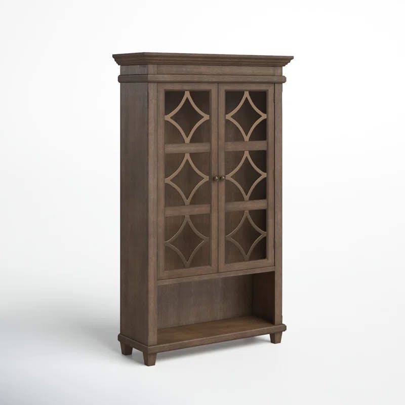Carson 42'' Brown Traditional Lighted Display Cabinet with Diamond Metal Accents