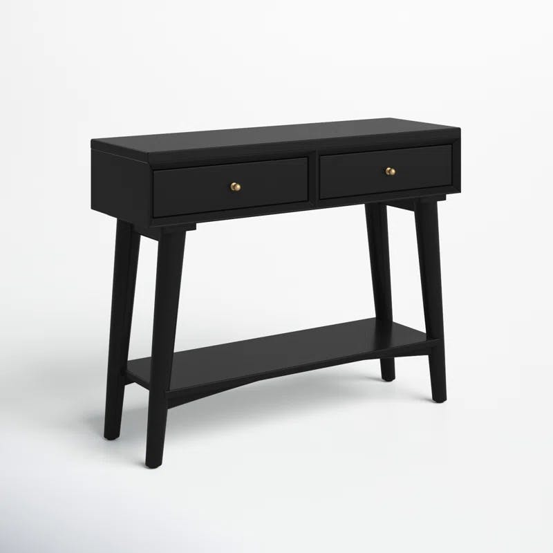 Transitional Mid-Century Black Mahogany Console Table with Storage