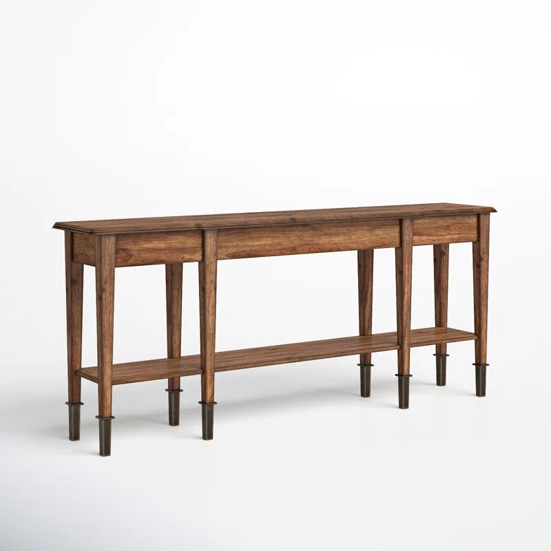 Traditional Brown Solid Wood Rectangular Console Table with Storage