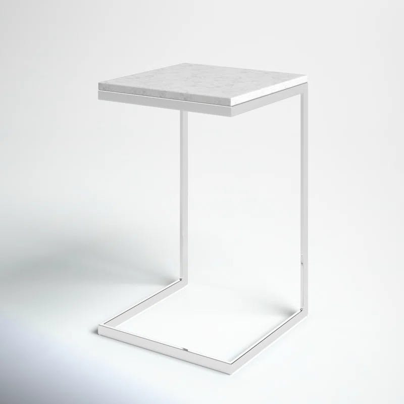 Lawler 26'' Brushed Nickel Iron Base with White Marble Top End Table