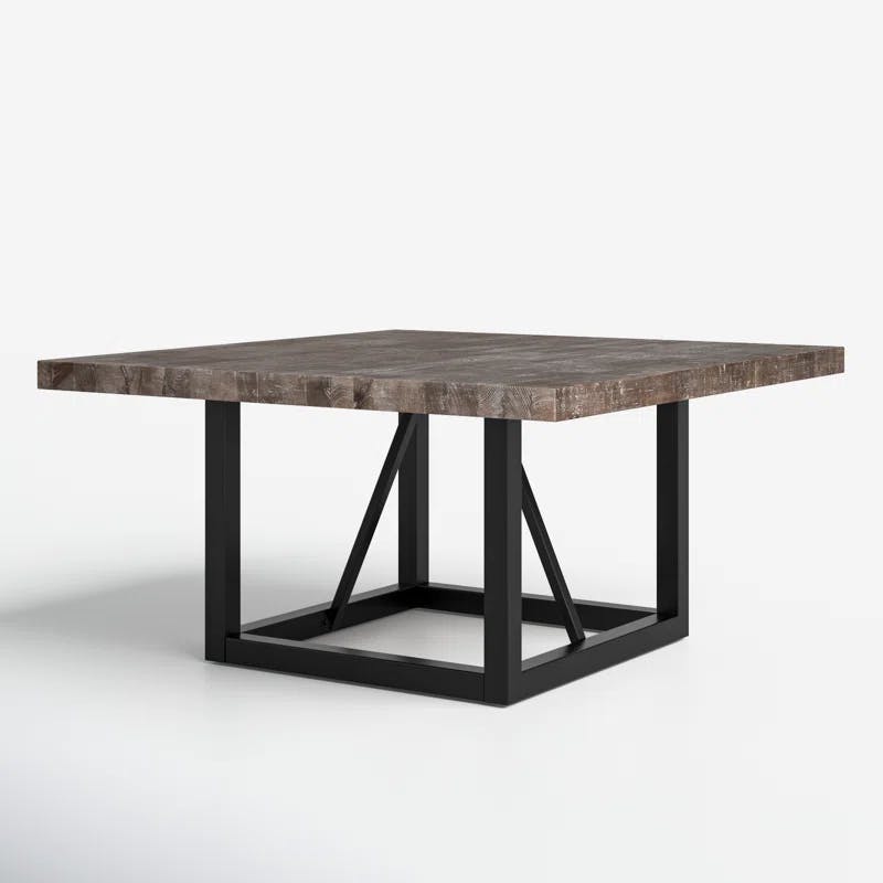 Mystic Forge 60'' Square Reclaimed Wood and Glass Industrial Dining Table