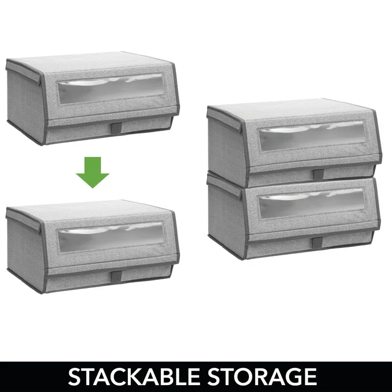 Gray Herringbone Stackable Fabric Shoe Storage Box 8-Pack