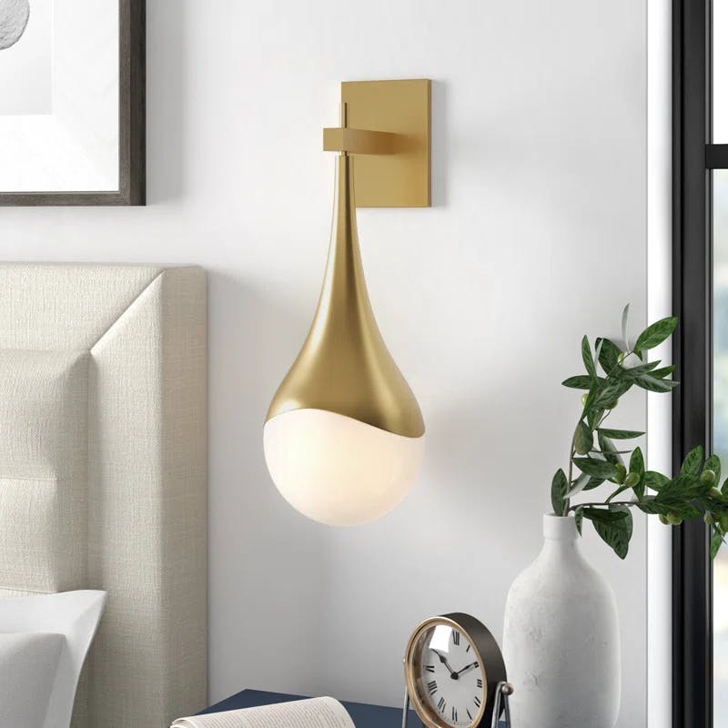 Ariana Aged Brass Dimmable Wall Sconce with Opal Glass Shade