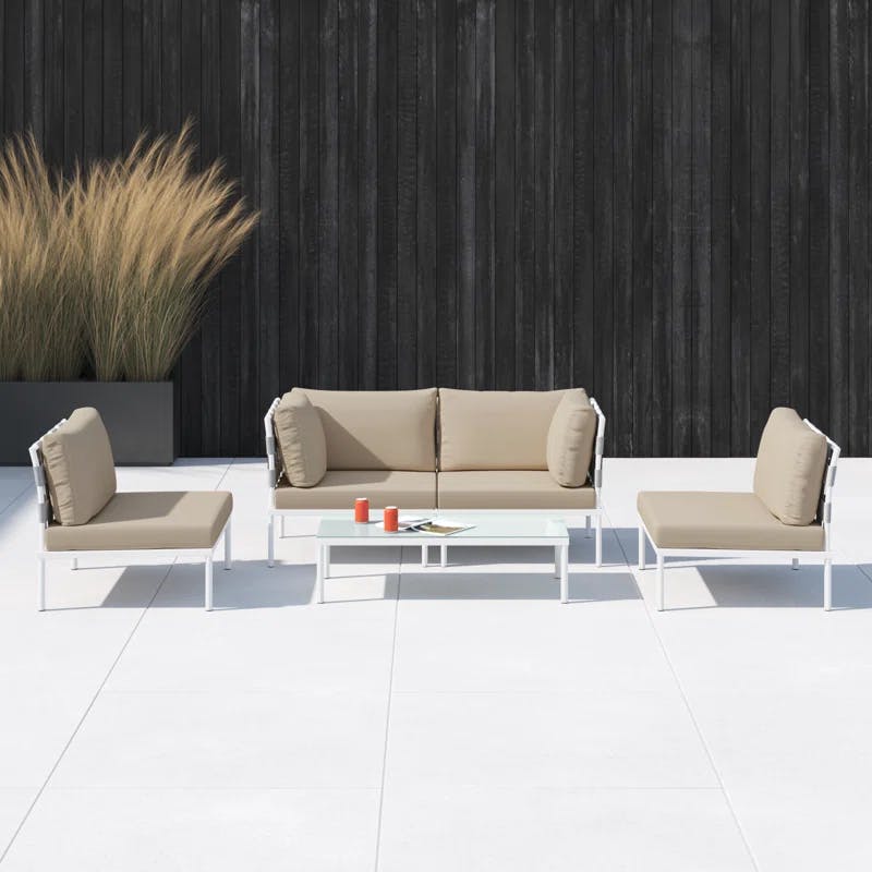 Harmony 5-Piece White Beige Aluminum Outdoor Sectional Sofa Set