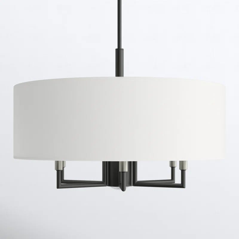 Scandinavian Gray 7-Light Dimmable Drum Chandelier with Off-White Shade