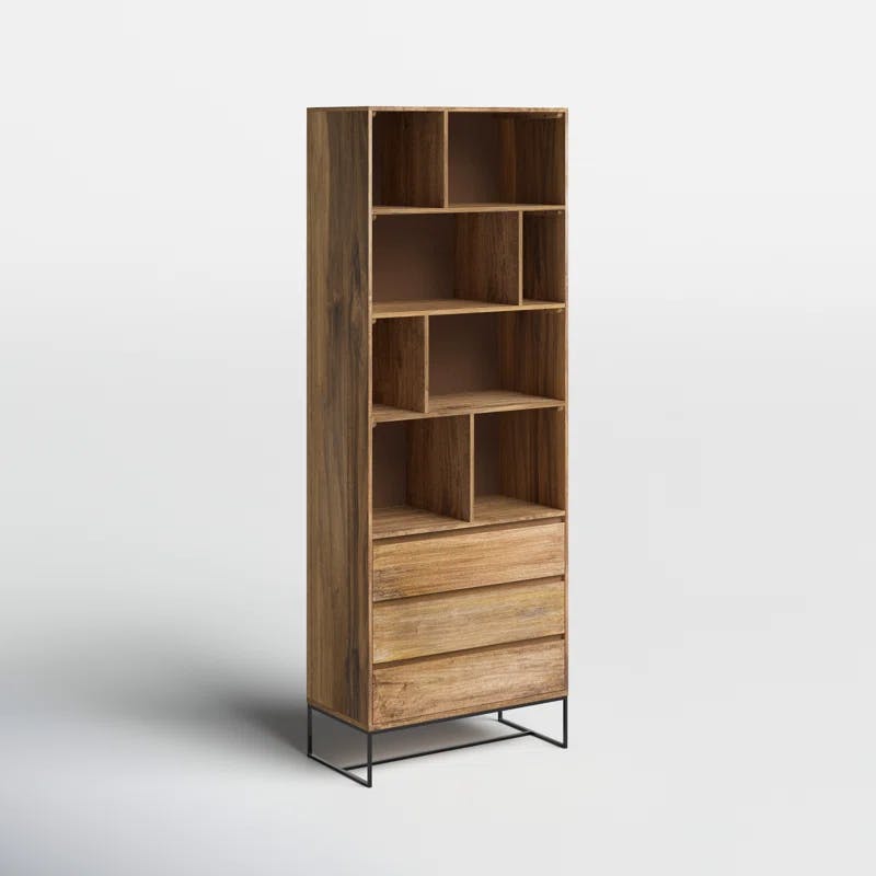 Industrial-Scandinavian Brown Mango Wood Shelf with Asymmetrical Cubes