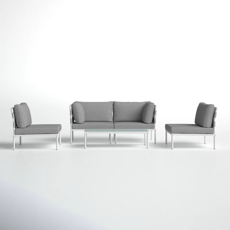 Harmony 5-Piece White & Gray Aluminum Outdoor Sectional Sofa Set