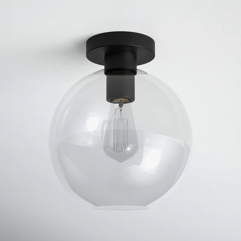 Baxter Contemporary Black Iron Flush Mount with Clear Glass Sphere