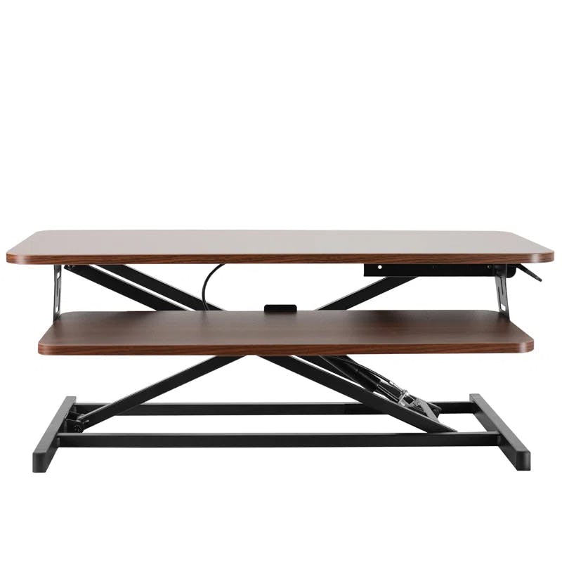 Adjustable 32" Dark Walnut & Black X-Frame Standing Desk Converter