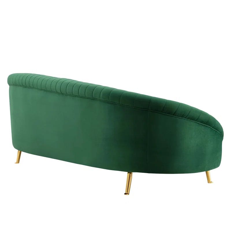 Emerald Velvet 97'' Glam Deco Tufted Sofa with Gold Legs