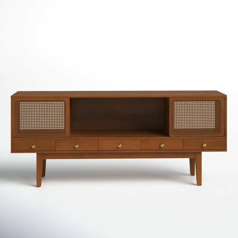 Simms 76.5" Dark Tobacco Midcentury Modern Media Console with Cane Doors