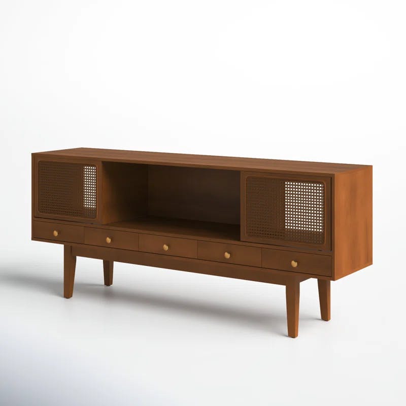 Simms 76.5" Dark Tobacco Midcentury Modern Media Console with Cane Doors