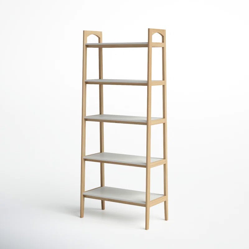 Parker Mid-Century Solid Wood and MDF Ladder Bookcase in Off-White/Natural