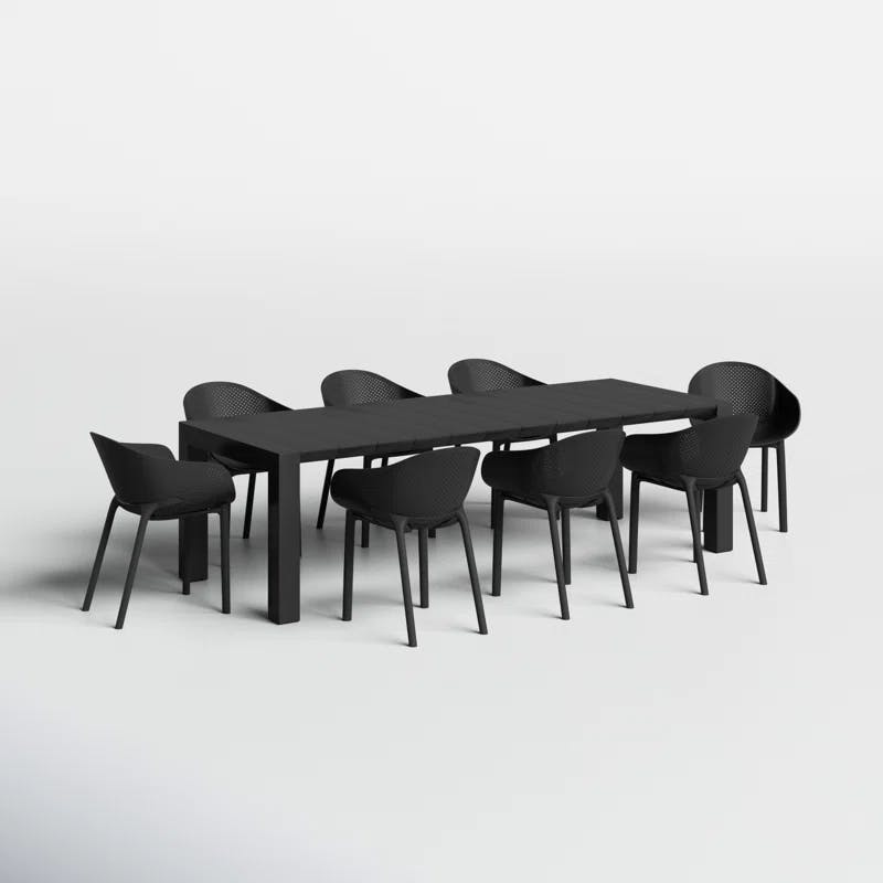 Siesta Air XL 11-Piece Extendable Black Dining Set with Stackable Chairs