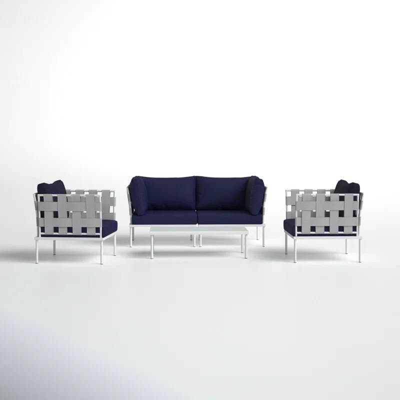 Harmony 5-Piece White Navy Aluminum Outdoor Sectional Sofa Set