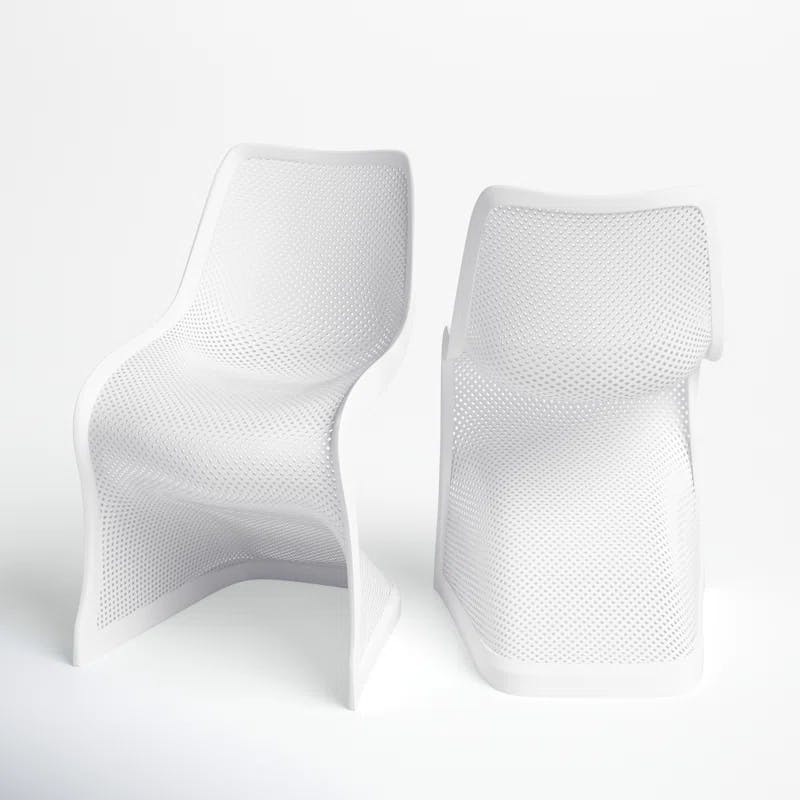 Elegant Bloom Marine-Grade White Resin Dining Chair - Set of 2