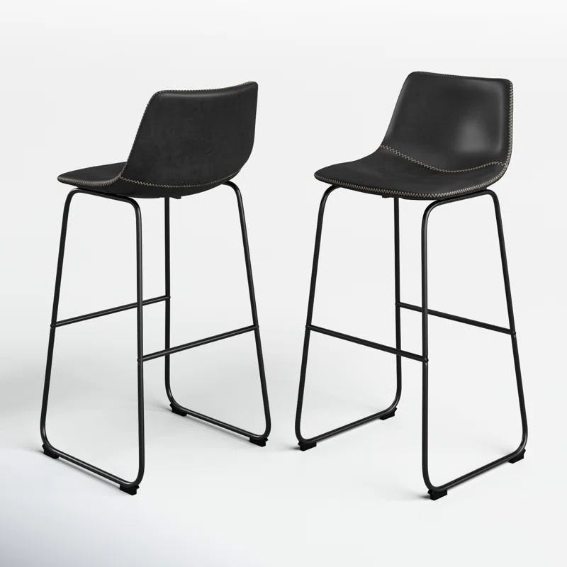 Modern Sleek Black Faux Leather Barstools with Powder-Coated Steel Legs