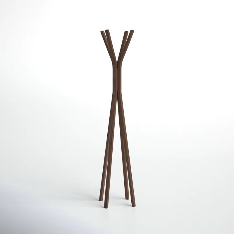 Mid-Century Modern 4-Hook Walnut Oak Plywood Coat Rack