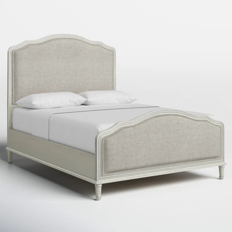 Amity Whitewash Queen Bed with Reeded Oak Frame and Linen Upholstery