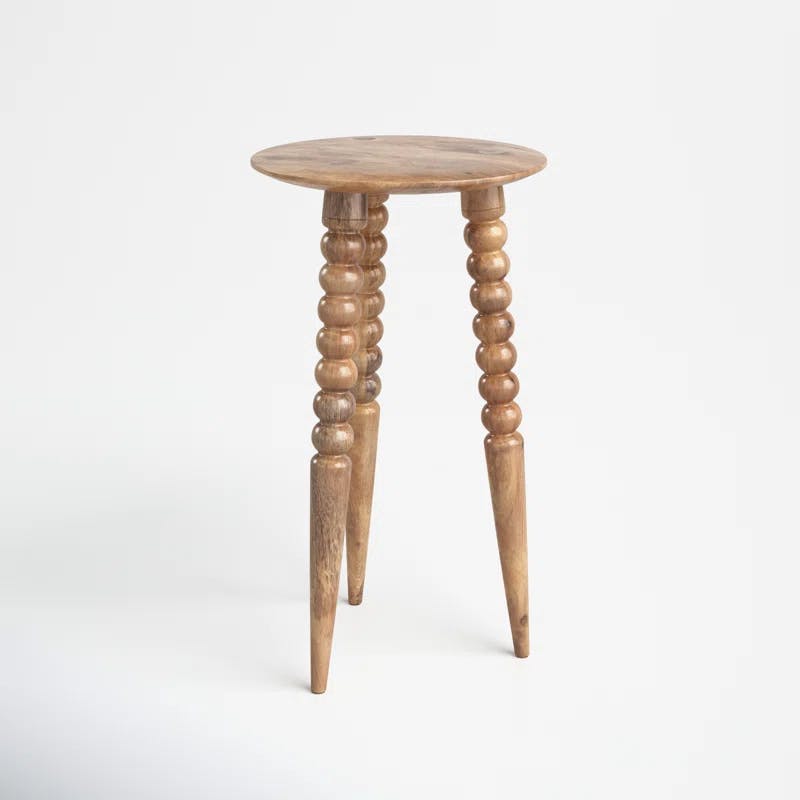 Warm Natural Wood Round Accent Table with Sculpted Legs