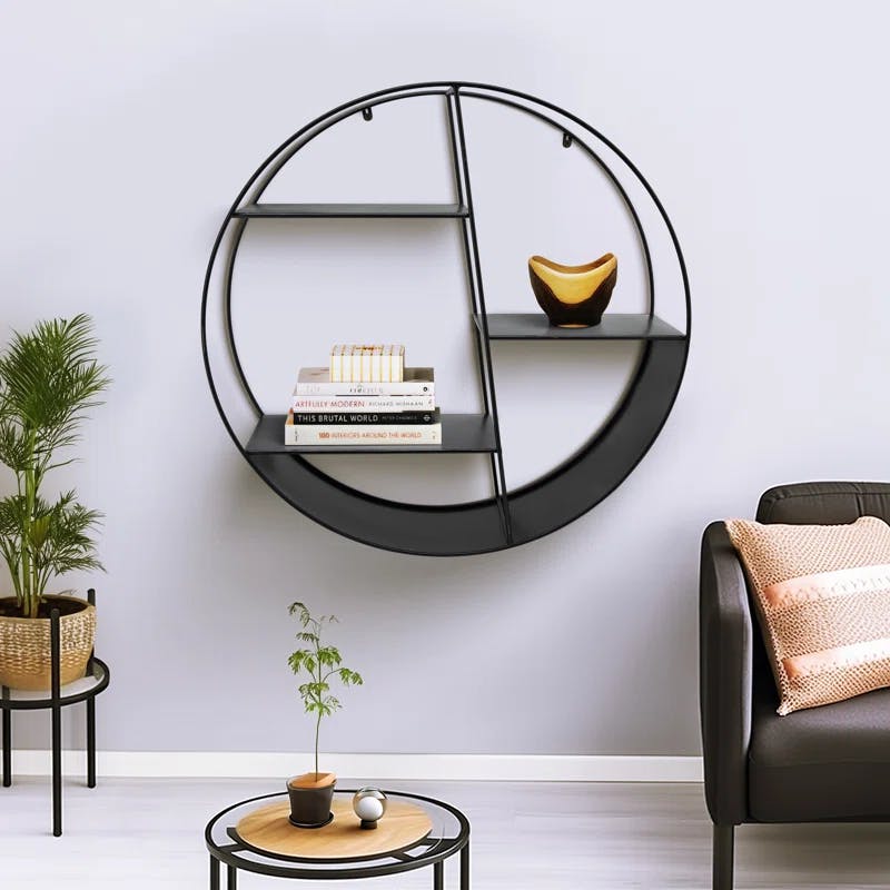 Contemporary 32" Black Iron Floating Accent Shelf