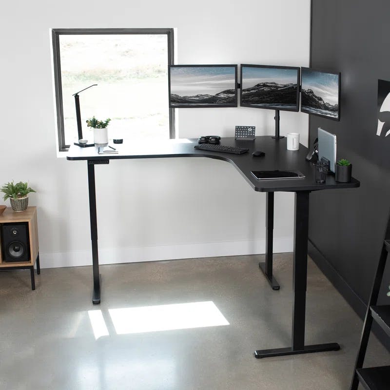 Elevate Pro 71" Black Electric Adjustable L-Shaped Desk with Memory Settings