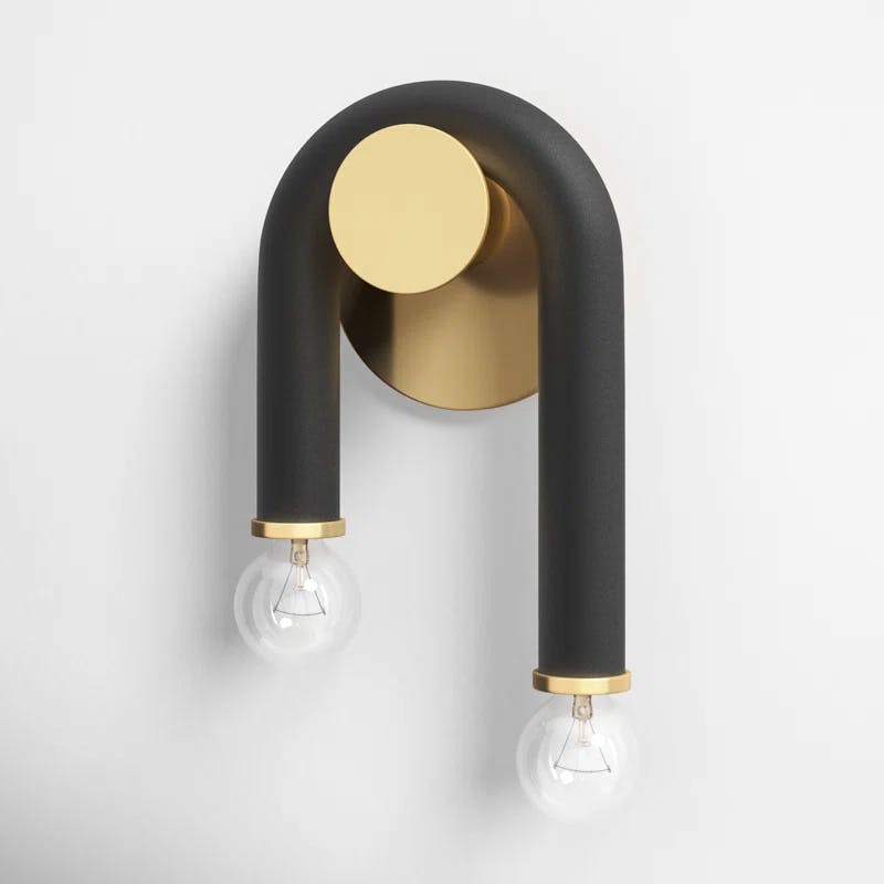 Whimsical Modern Black and Brass Dual-Bulb Wall Sconce