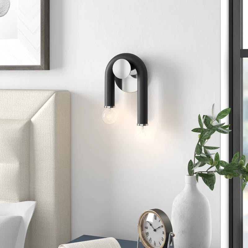 Whit Polished Nickel & Black 2-Light Dimmable Wall Sconce