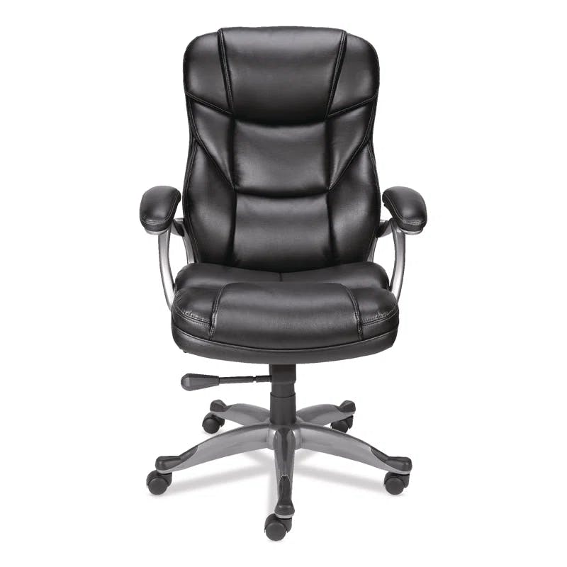 Luxurious High-Back Black Leather Task Chair with Chrome Base